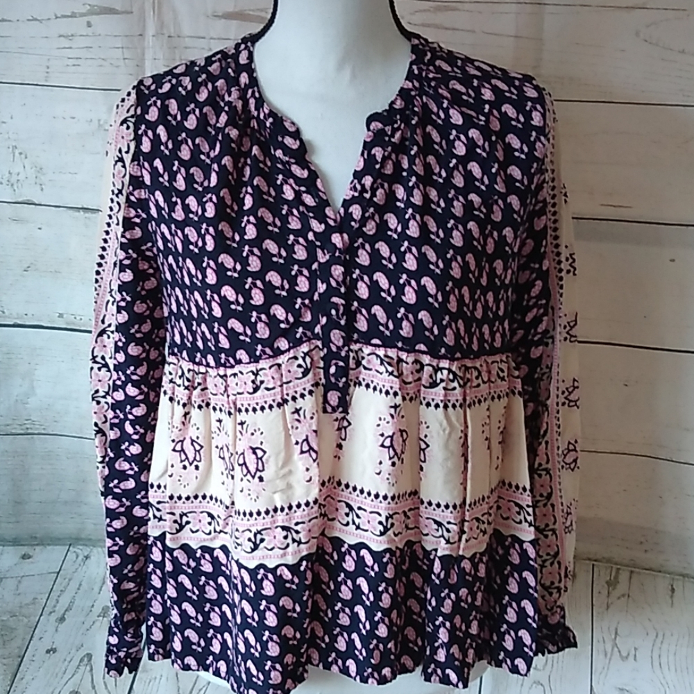 Umgee boho navy and pink blouse